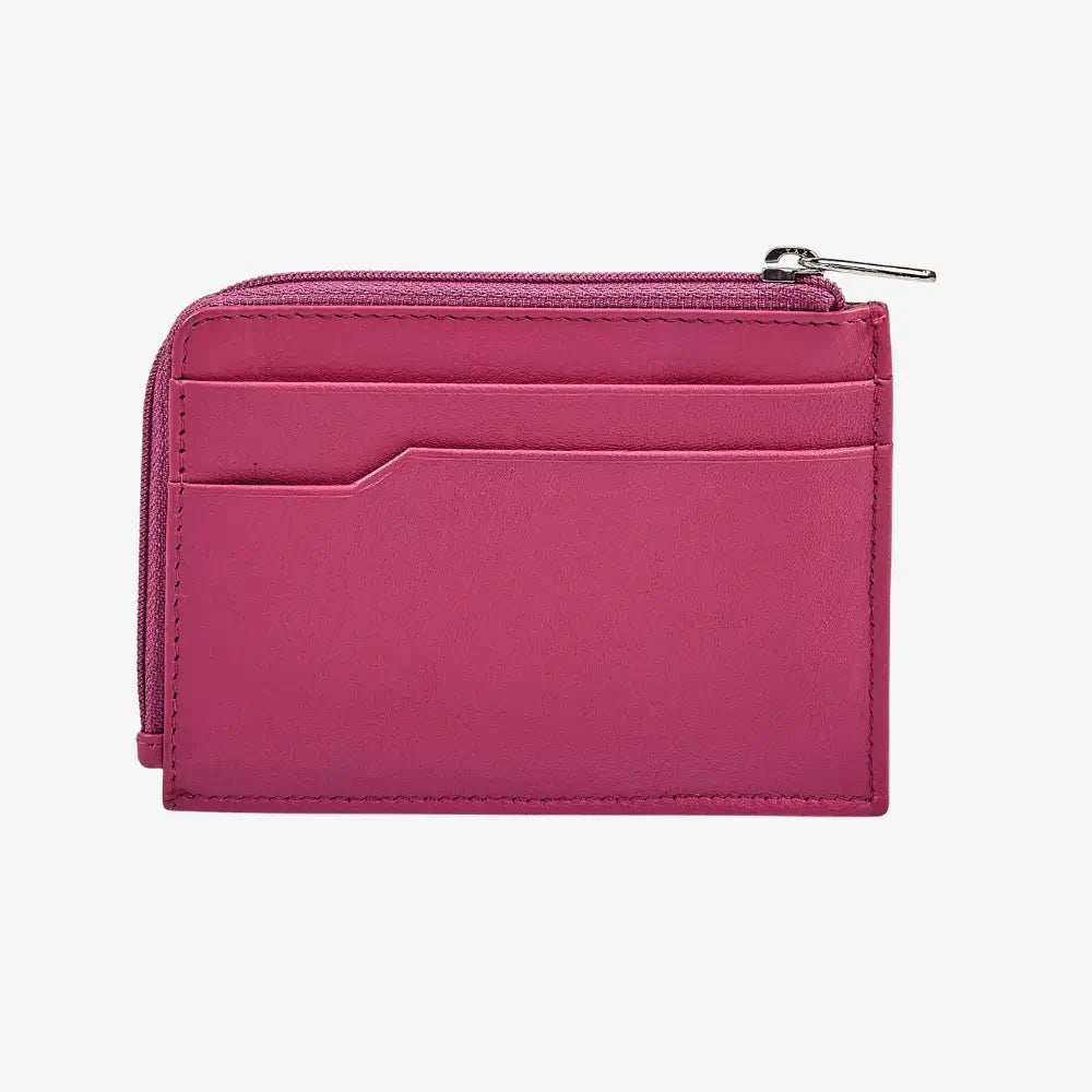 Pink leather zip wallet for women with coin pocket