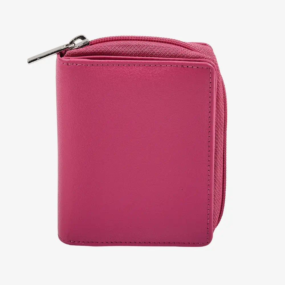 Miami zip around purse for women in pink real leather