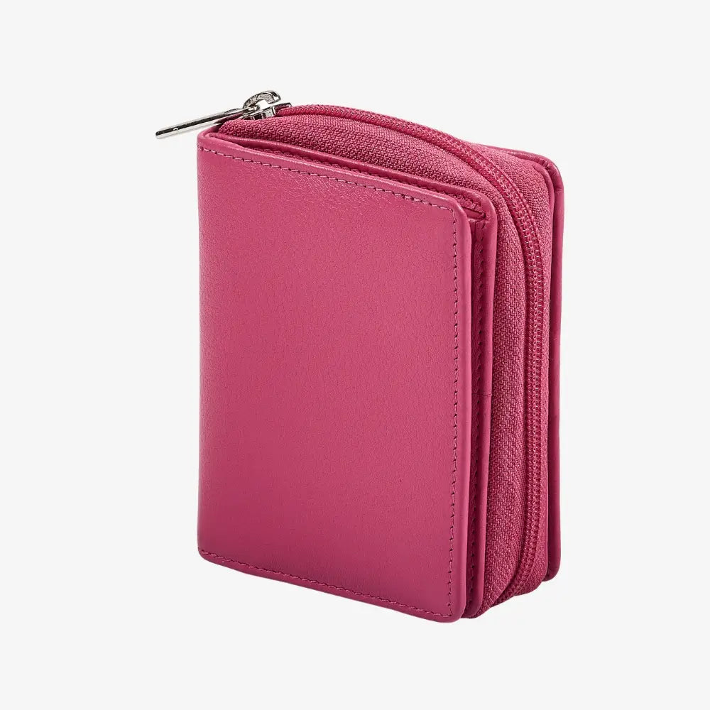 Pink leather purse for women with secure zip closure