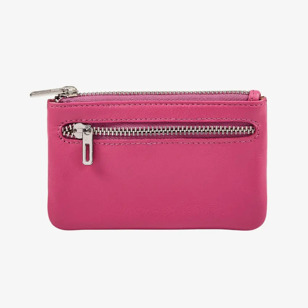 Real leather zip top coin purse for women in pink