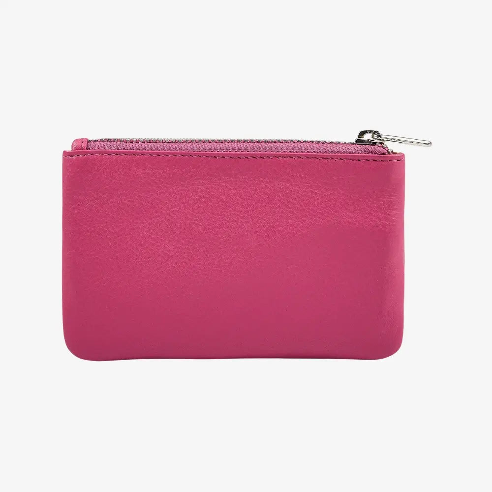 Compact pink leather zip coin purse for everyday use
