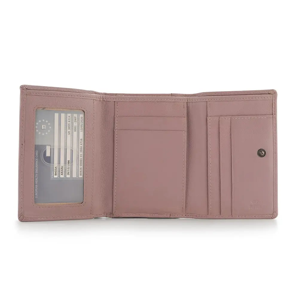 Pink wallet with card holder on a white background