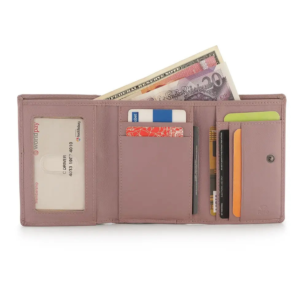 Open wallet with cards and money on a white background