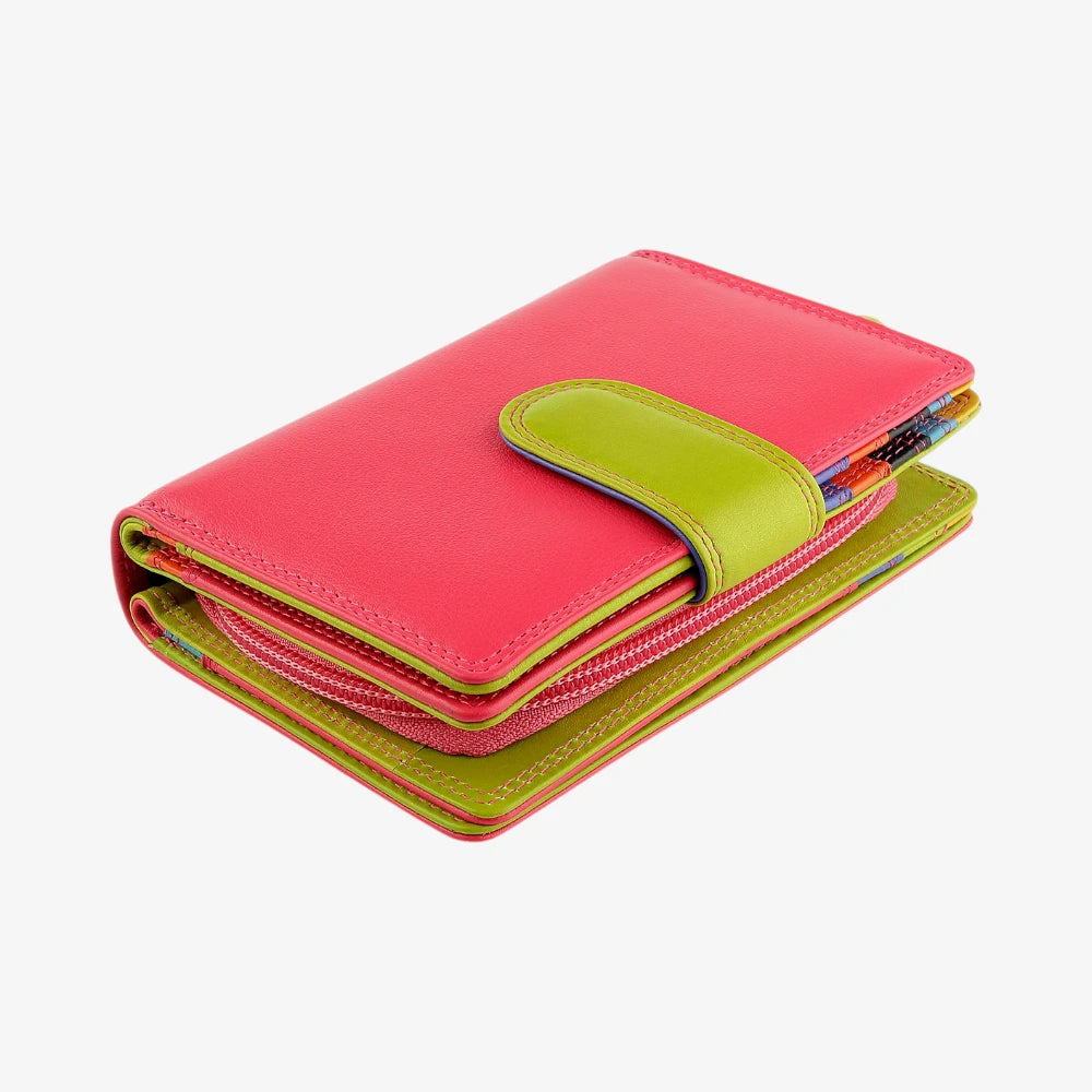Pink and green wallet on a white background