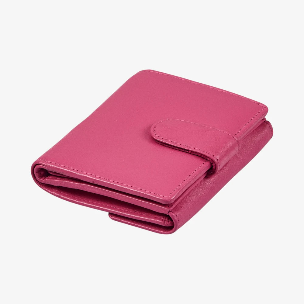 Miami small real leather trifold purse in pink with RFID protection