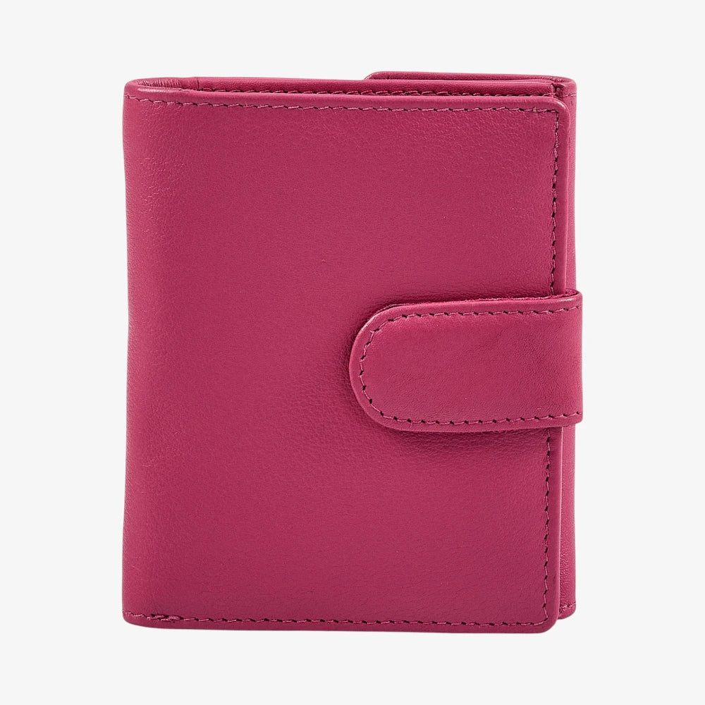 Pink ladies leather purse with press stud closure and coin pocket