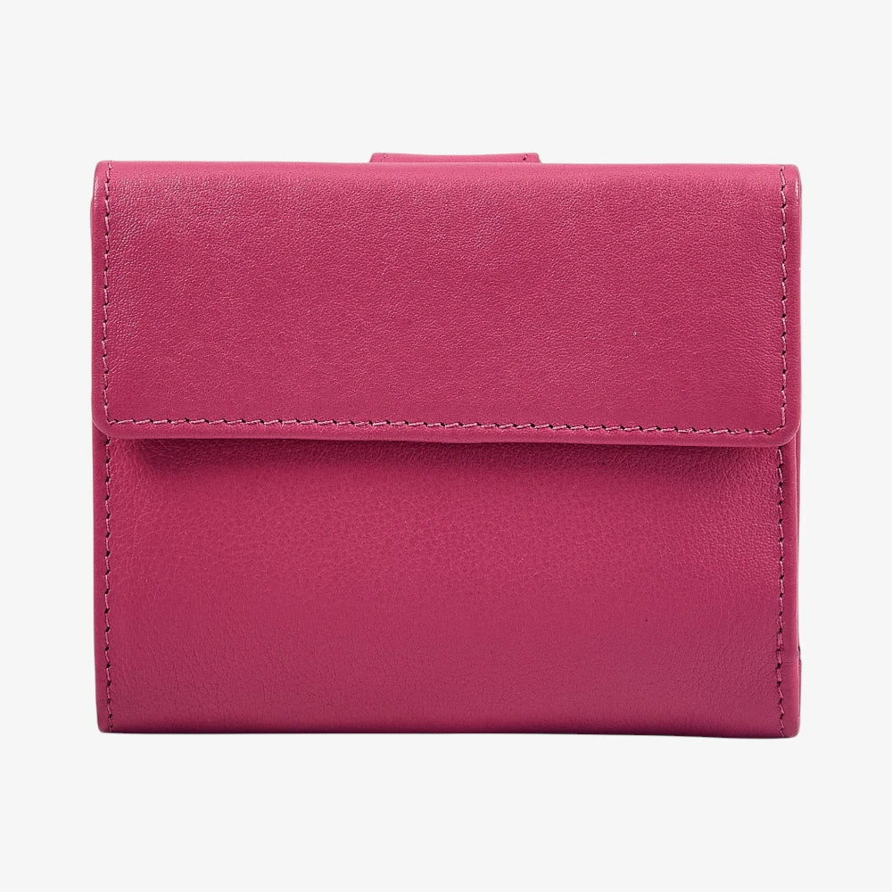 Real leather women's trifold wallet in pink