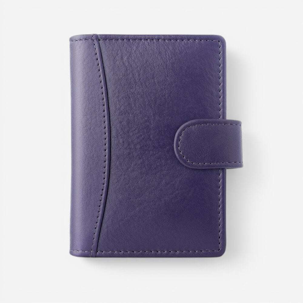 Purple women’s leather card holder with RFID protection