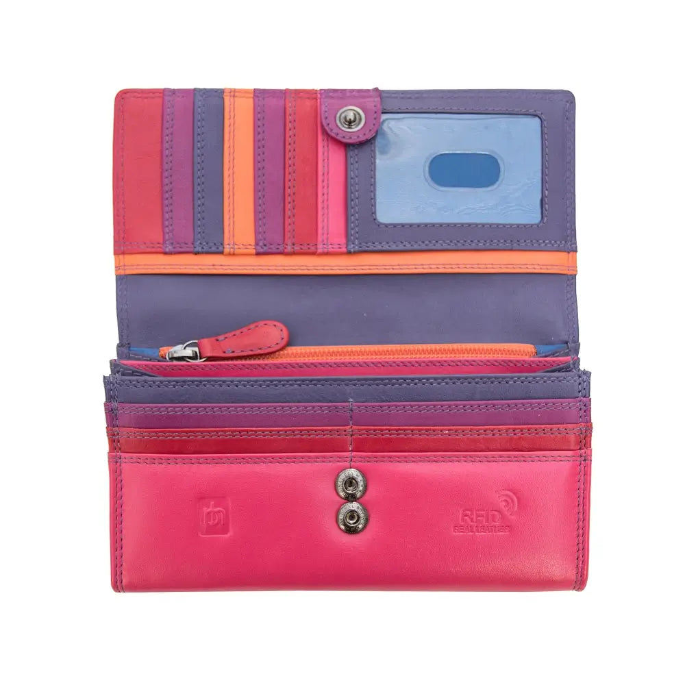 Colorful wallet with striped design on a white background