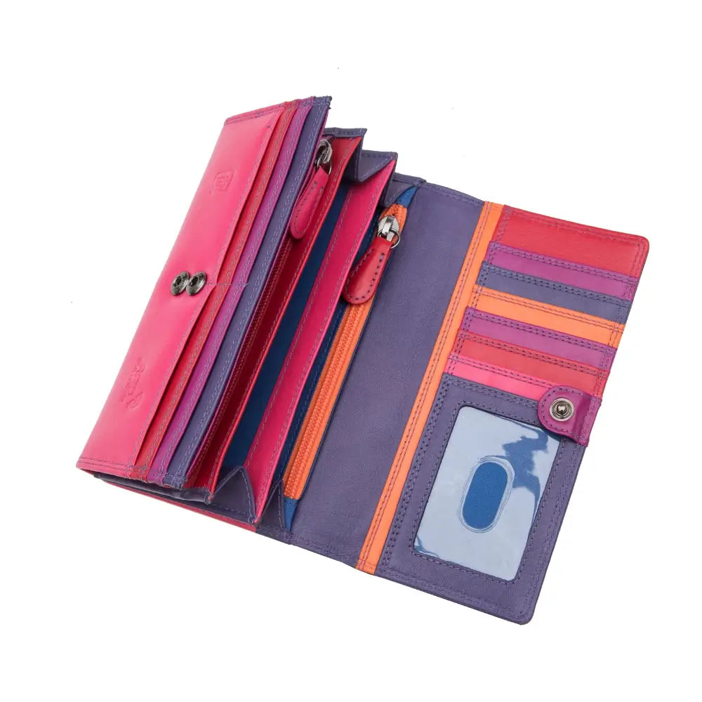 Multicolored wallet with striped design on a white background