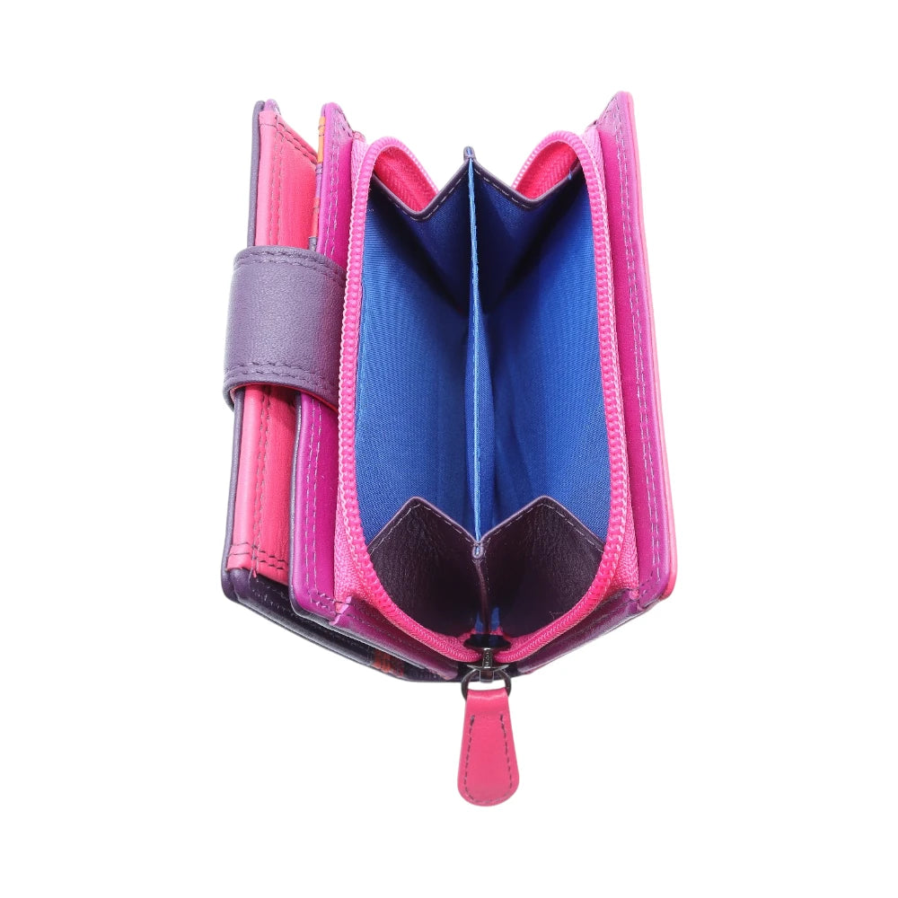 purple wallet with a blue interior on a white background