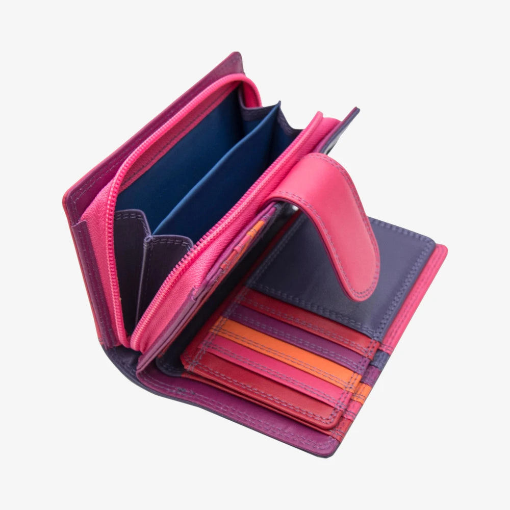 Pink and purple wallet with card slots on a white background