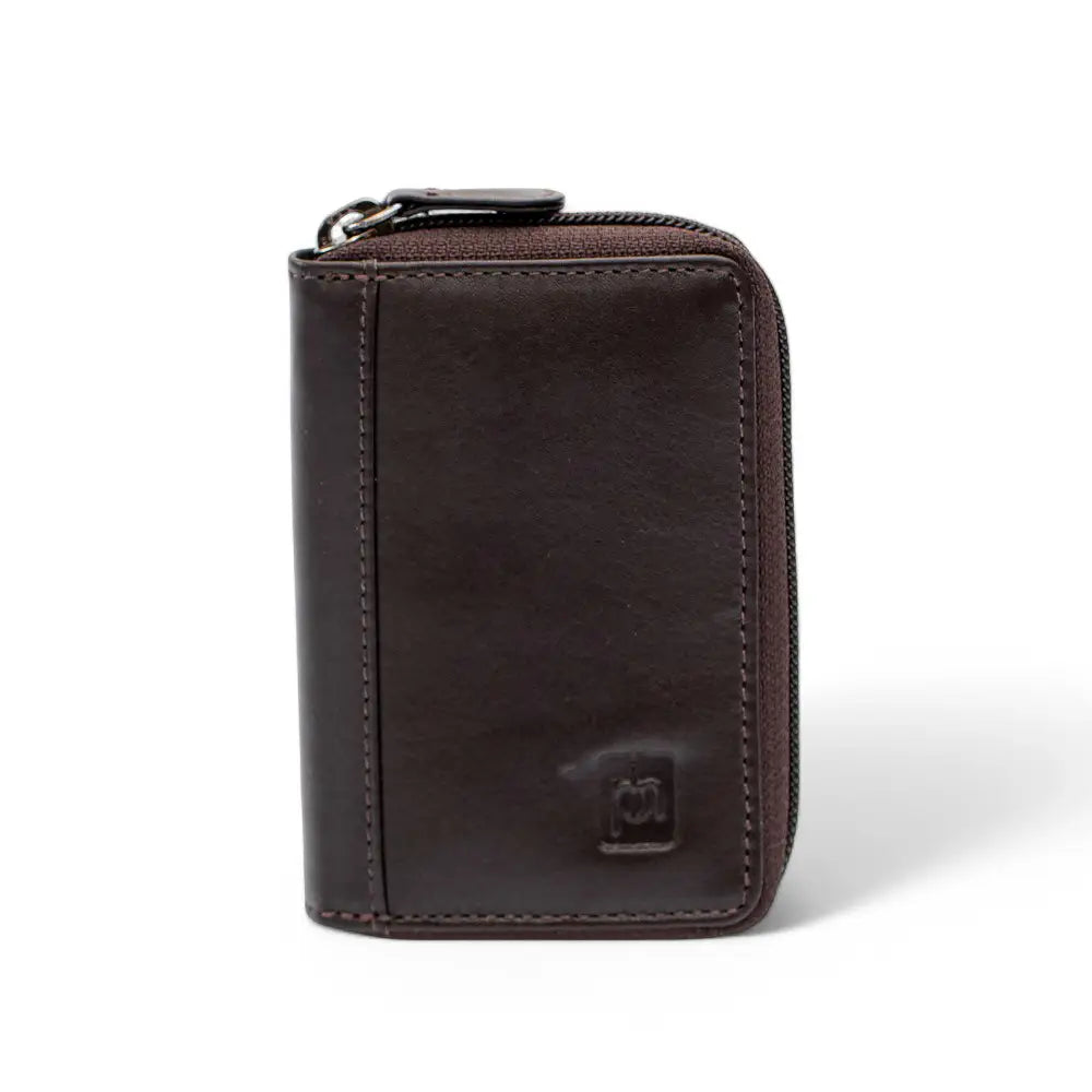 Front view  of  brown rfid concertina leather credit card wallets