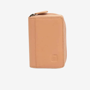Front view  of taupe   rfid concertina leather credit card wallets