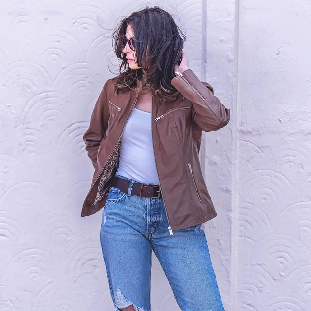 Racer Leather Jacket Celine Tan 6493 -02