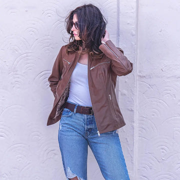 Racer Leather Jacket Celine Tan 6493 -02