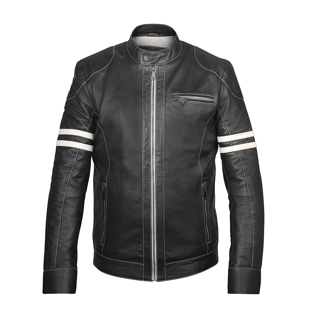 Men’s Black Racer Leather Jacket – Fred