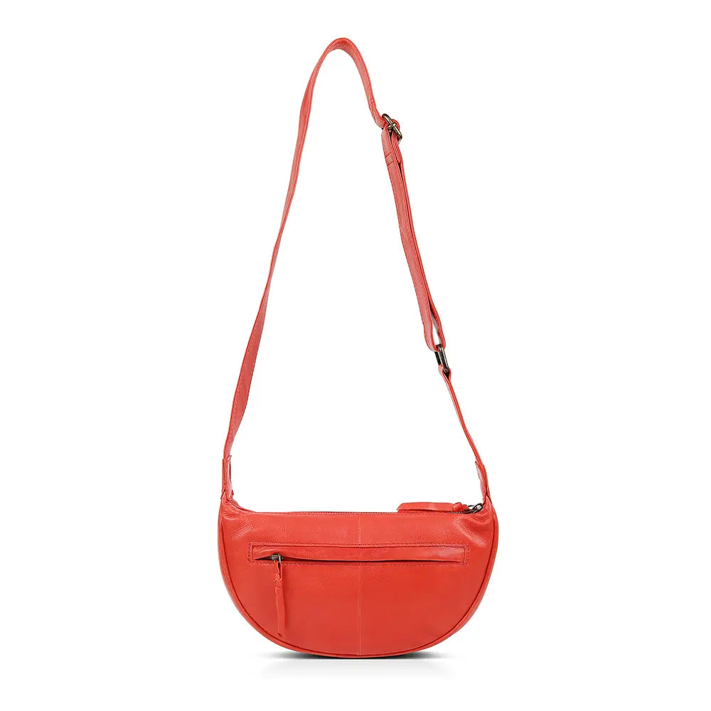 Red Leather Half Moon Bag Washed Cancun 04