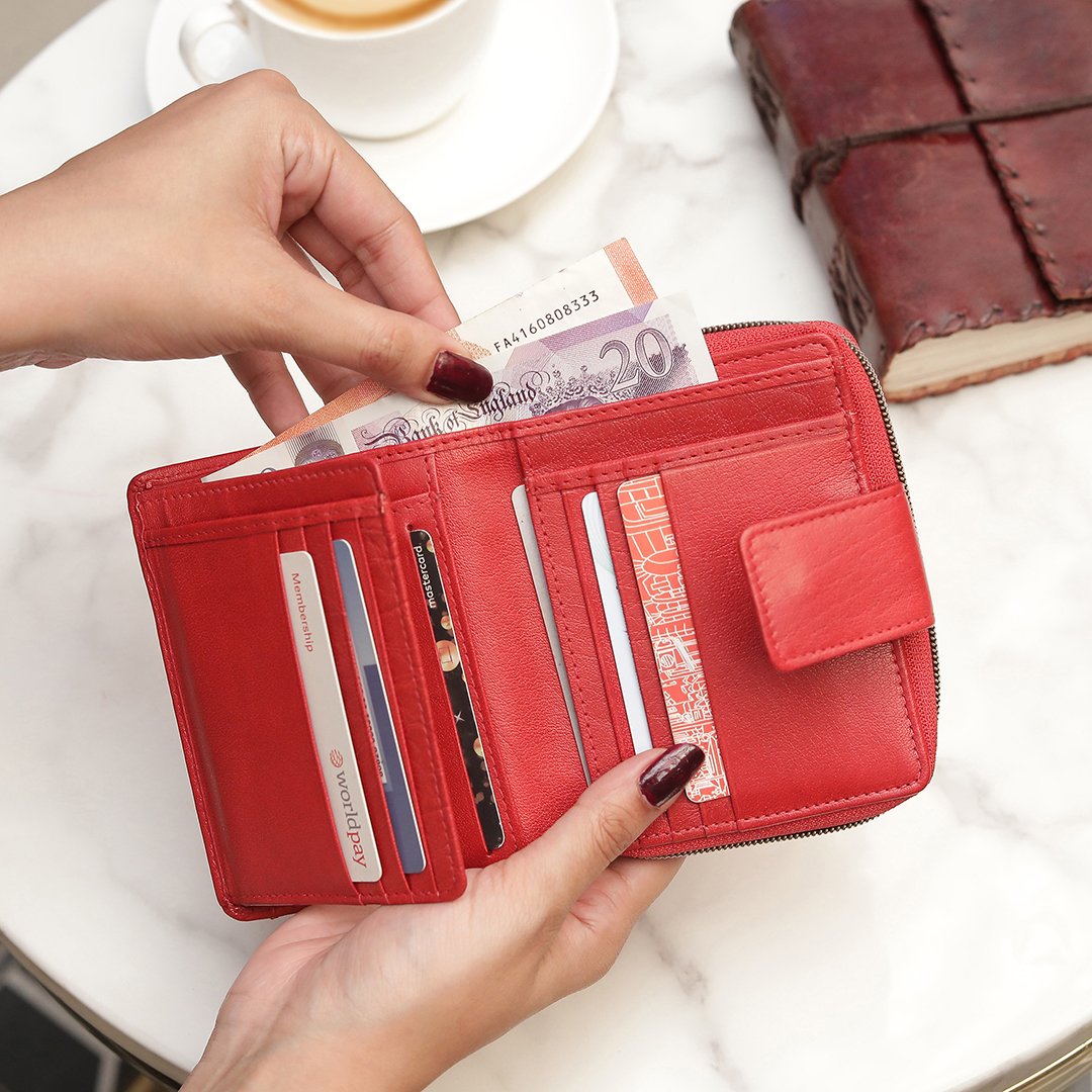 Genuine Leather purse designed for women who value both style and functionality. With RFID security and multiple Credit Card Slots.