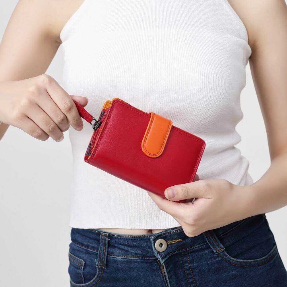 Red Soft Leather Colourful Bifold Purse &#8211; Primrose London