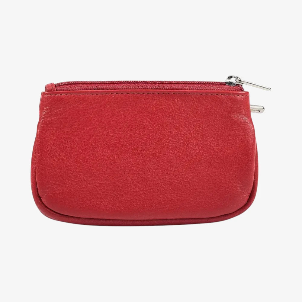 Red Leather Double Zip Coin Purse Back View 