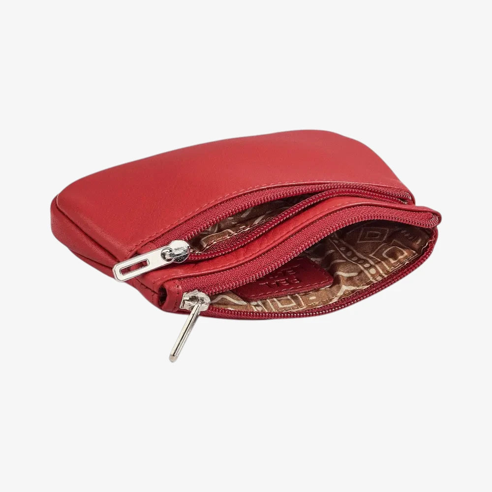 Compact Red Leather Wallet for Coins and Notes