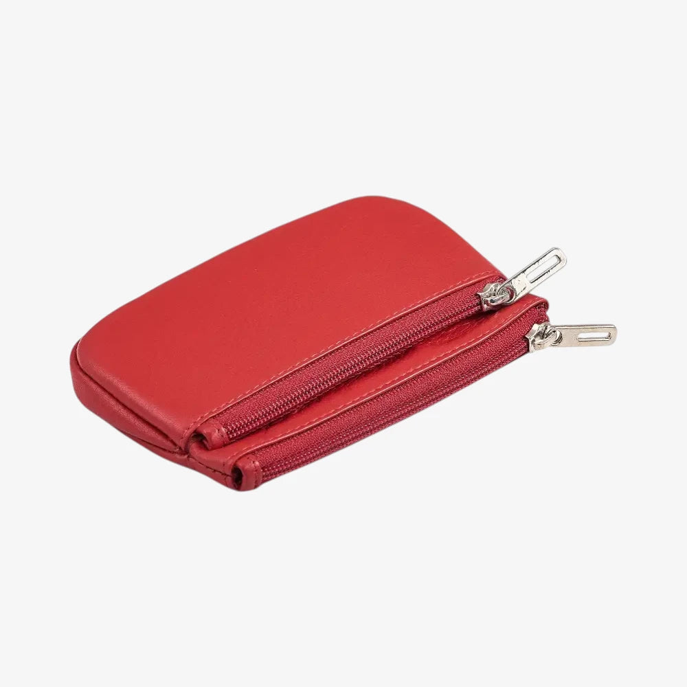 Red Leather Double Zip Coin Purse Top View