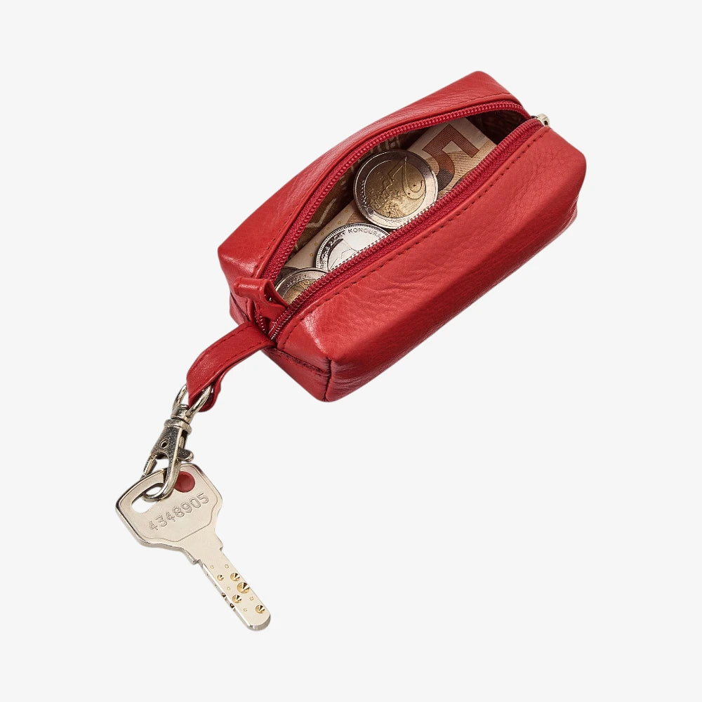 Luxury red leather key holder with zipper 