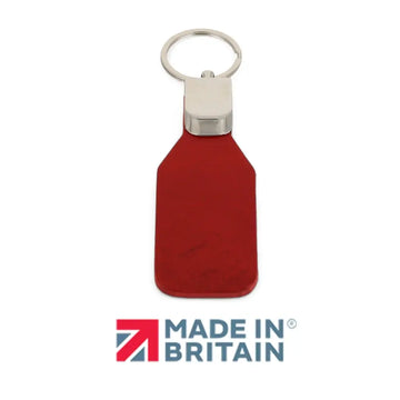 Red keychain with silver ring on a white background, featuring 'Made in Britain' logo.