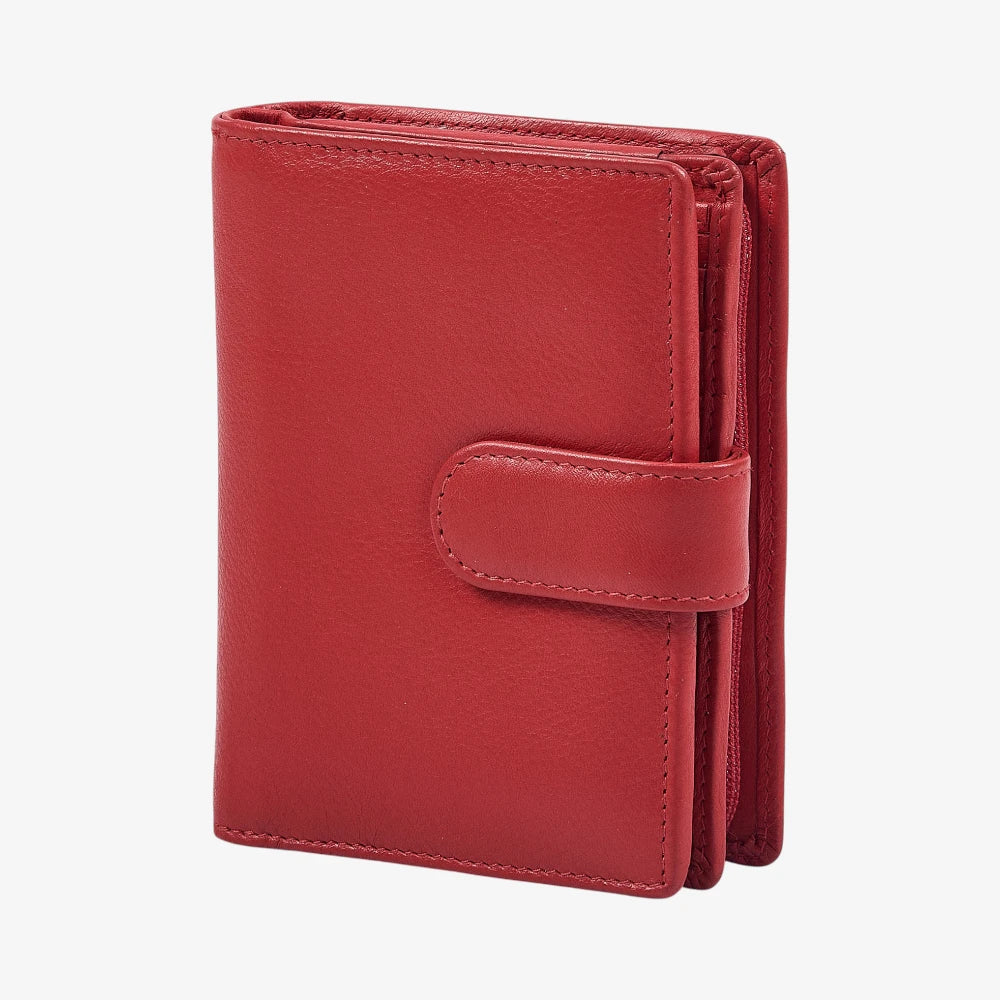 Red ladies trifold leather purse with RFID card protection