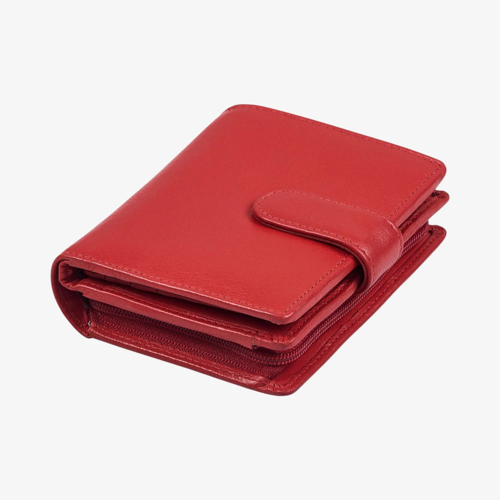 Real leather trifold purse in red for everyday organisation