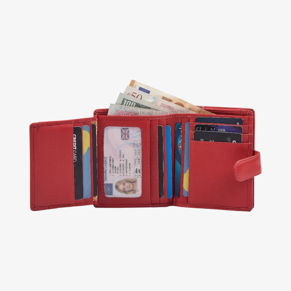 Medium red leather wallet for women with multiple compartments 