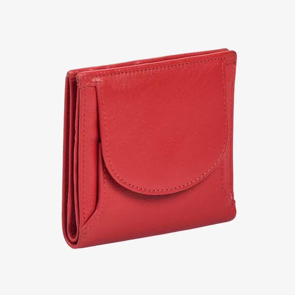 Red real leather purse with coin tray and RFID protection