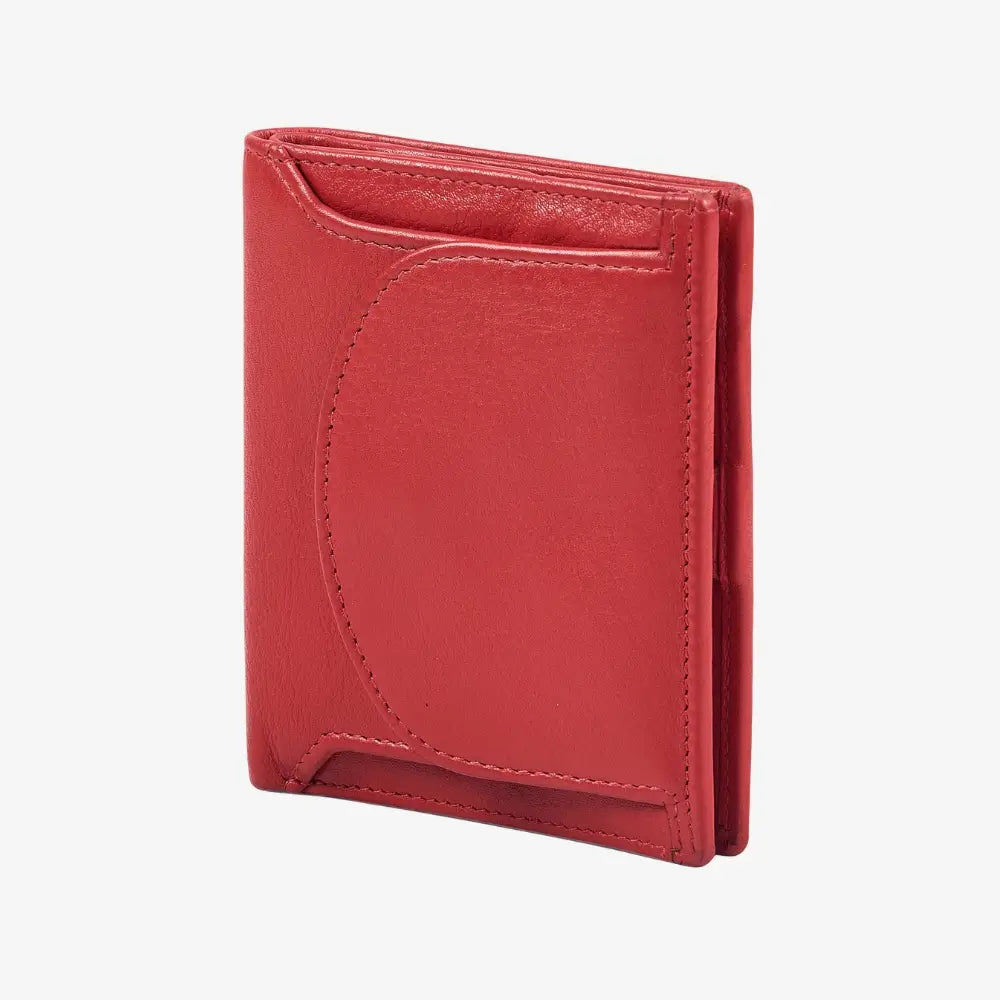 Red real leather coin tray purse with note section