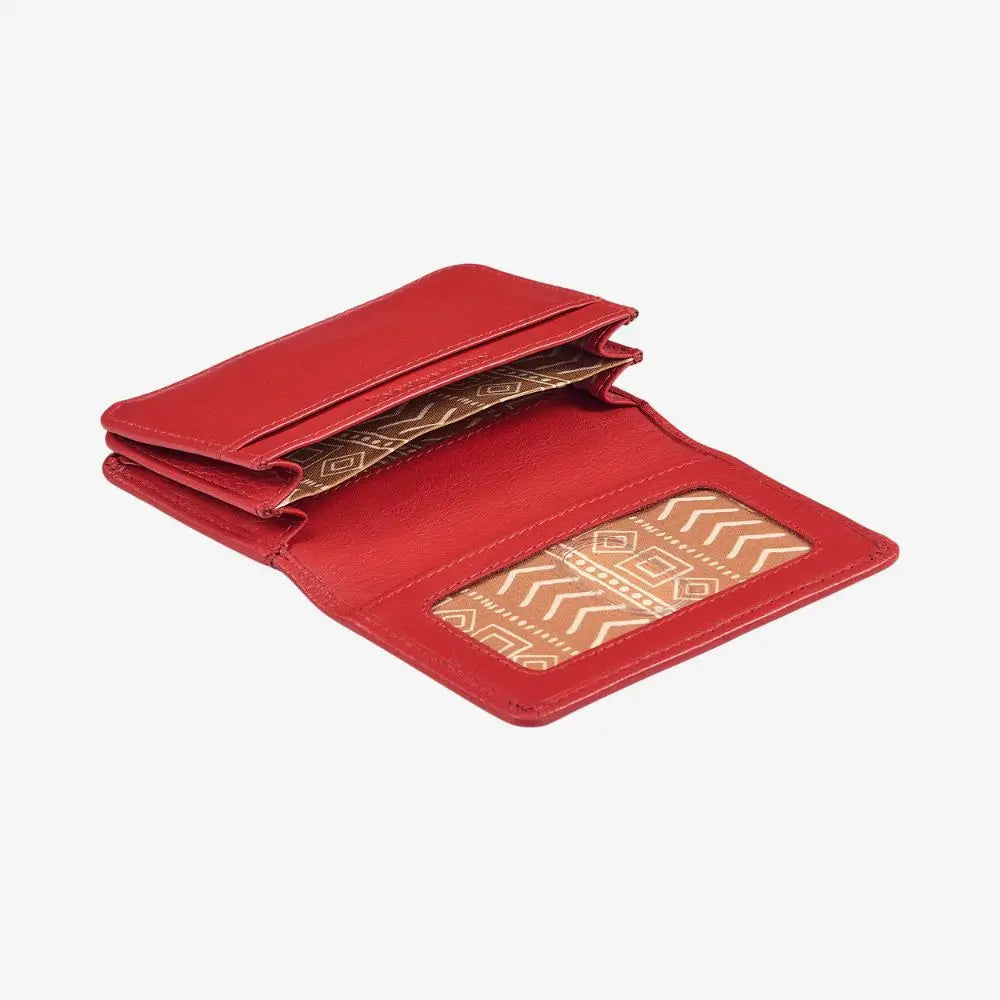 Red leather card holder with RFID protection and ID window