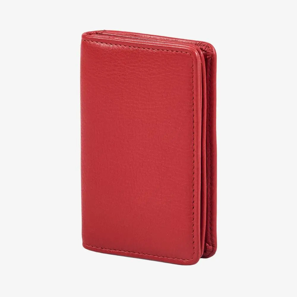 Compact red real leather RFID card holder 