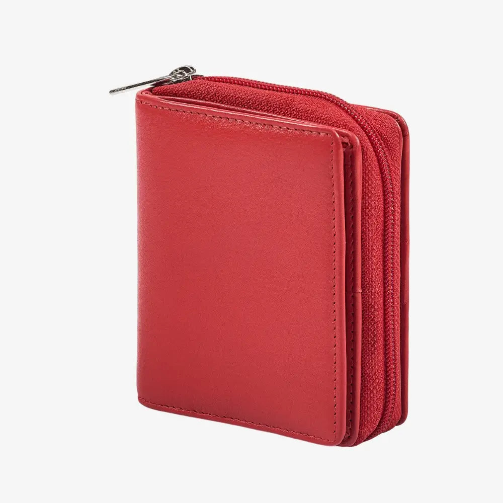 Red leather purse for women with zipped coin pocket 