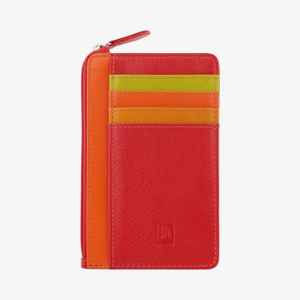 Front view of Red Card Holder Purse  with a visible brand logo on a white background