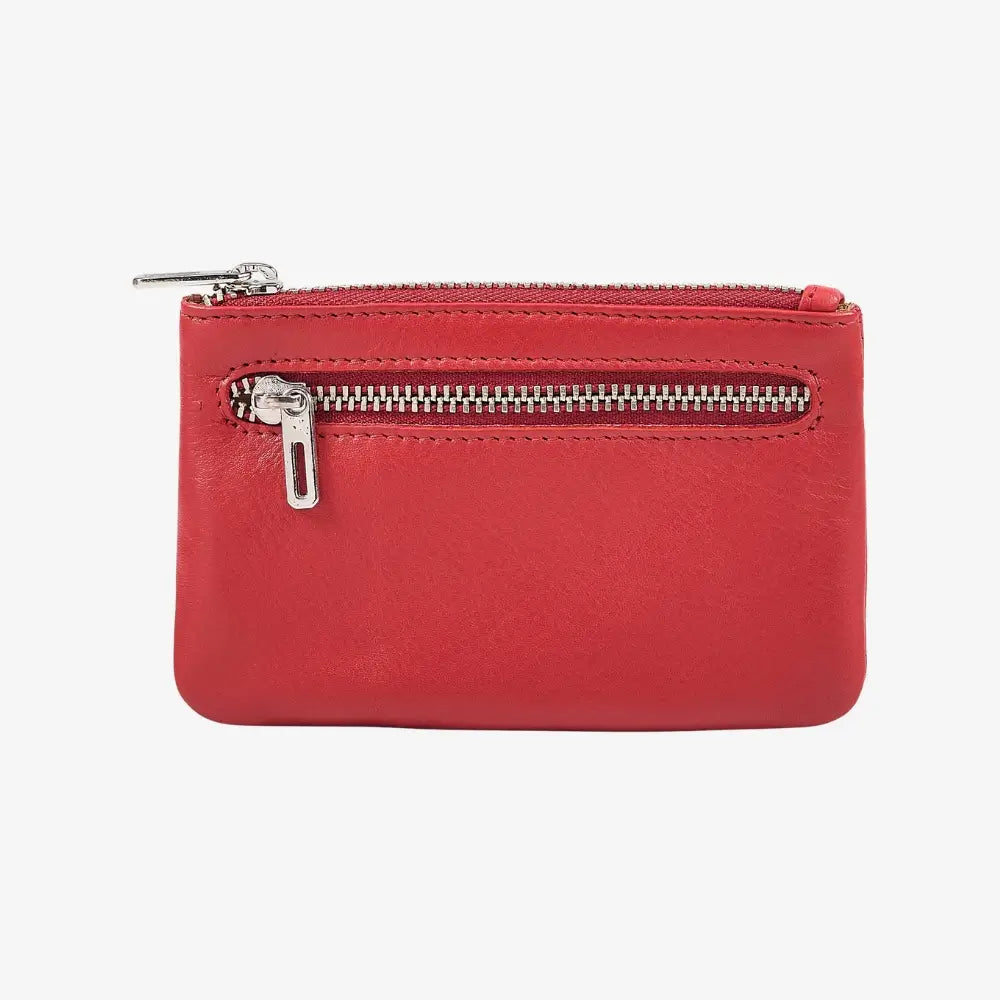 Real leather zip top coin purse for women in red