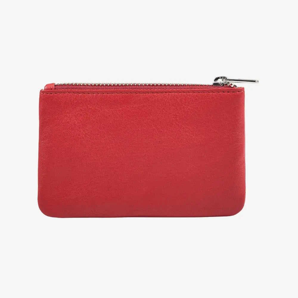 Compact red leather zip coin purse for everyday use