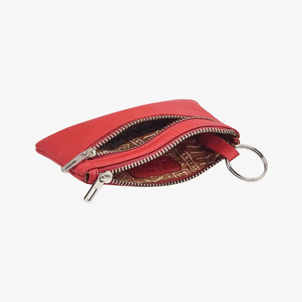 Red ladies leather coin purse for coins and keys