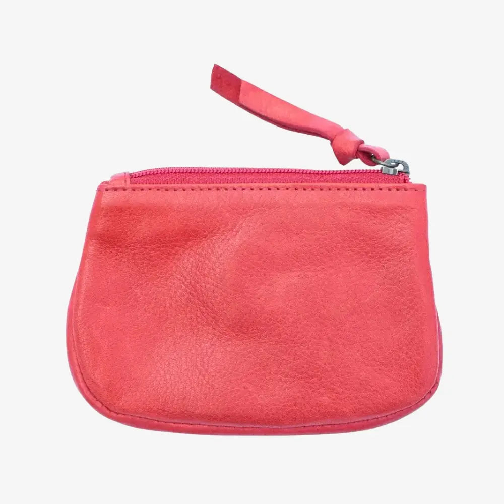 Red leather pouch with a zipper on a white background