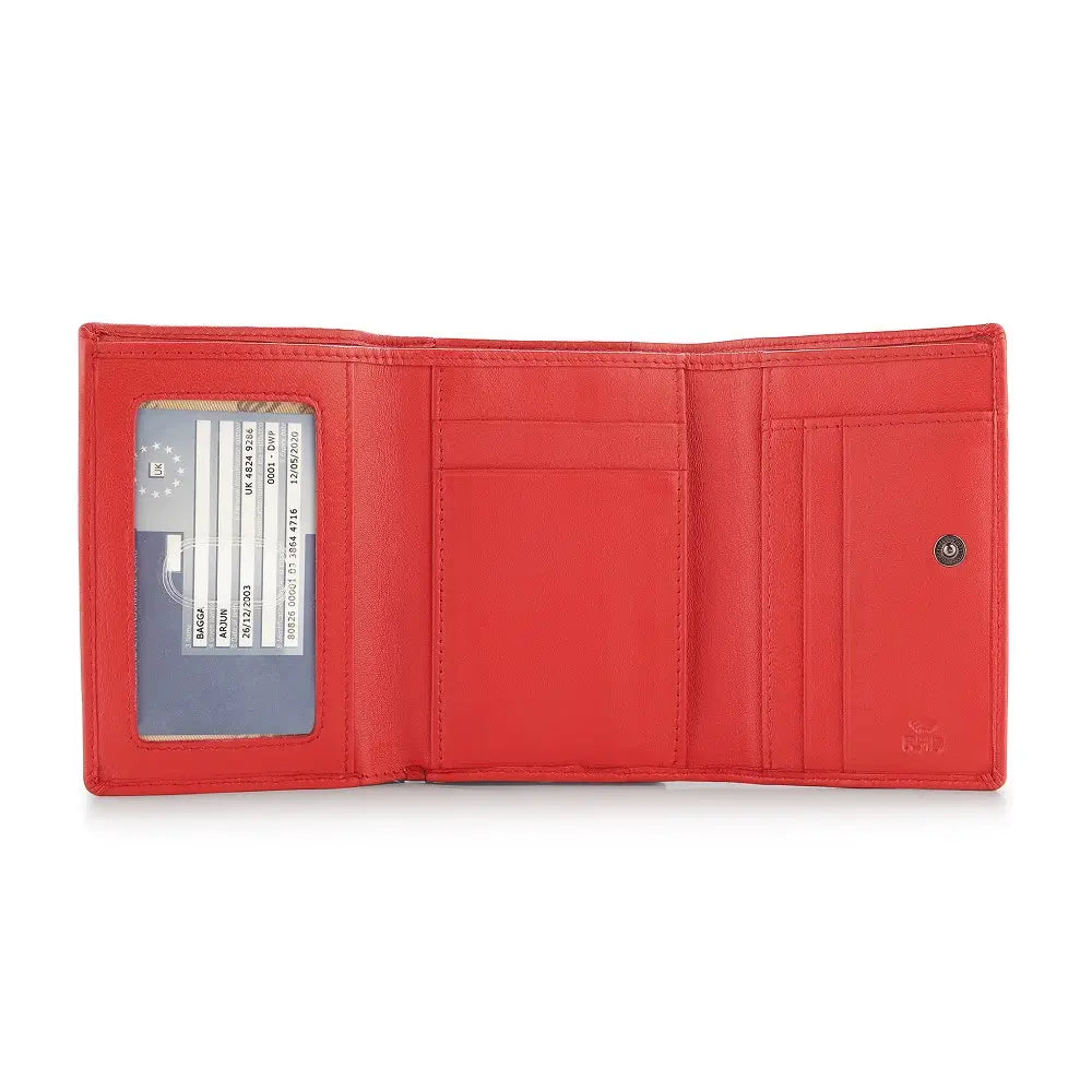 Red wallet open on a white background
