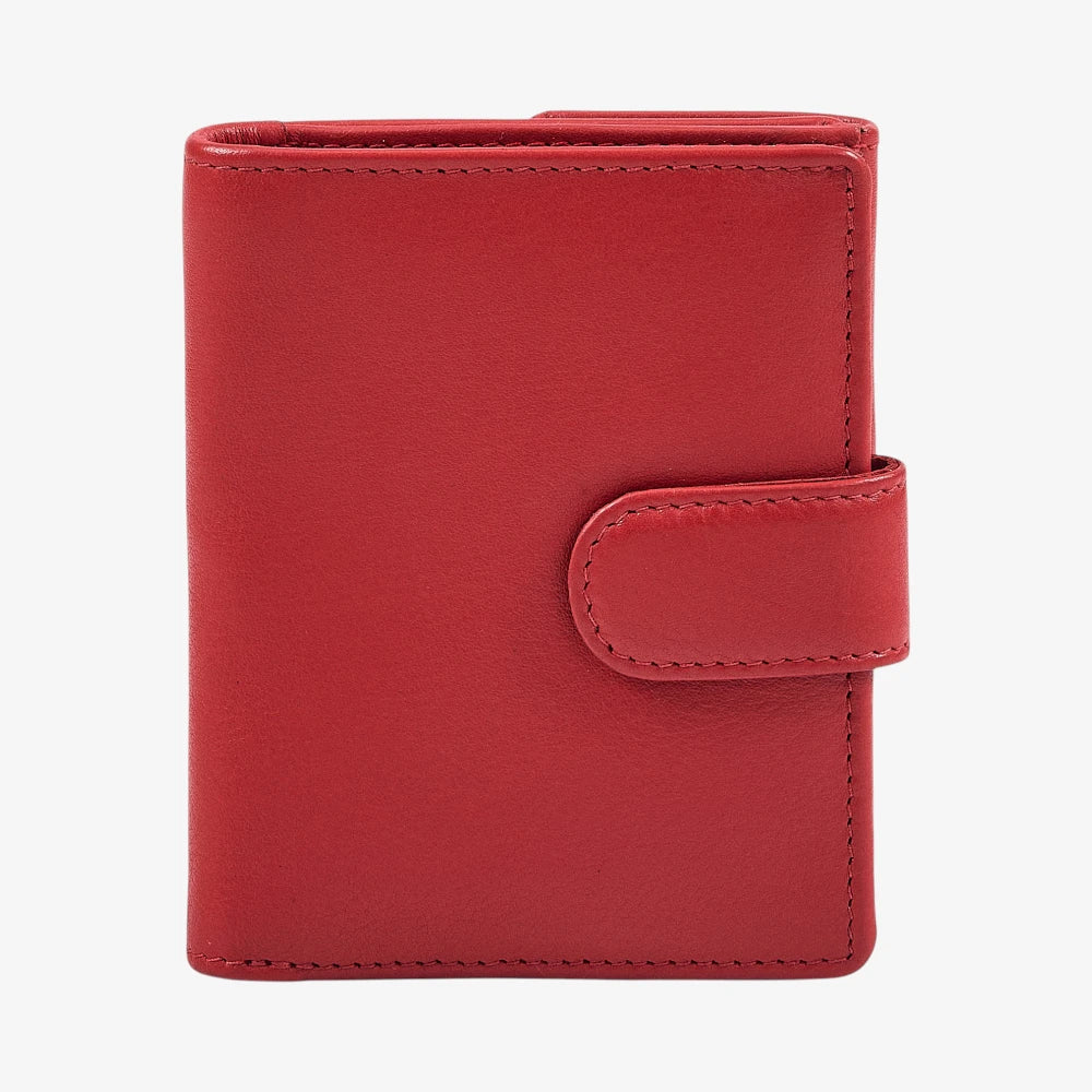  Red ladies trifold leather wallet with buttoned coin pocket 