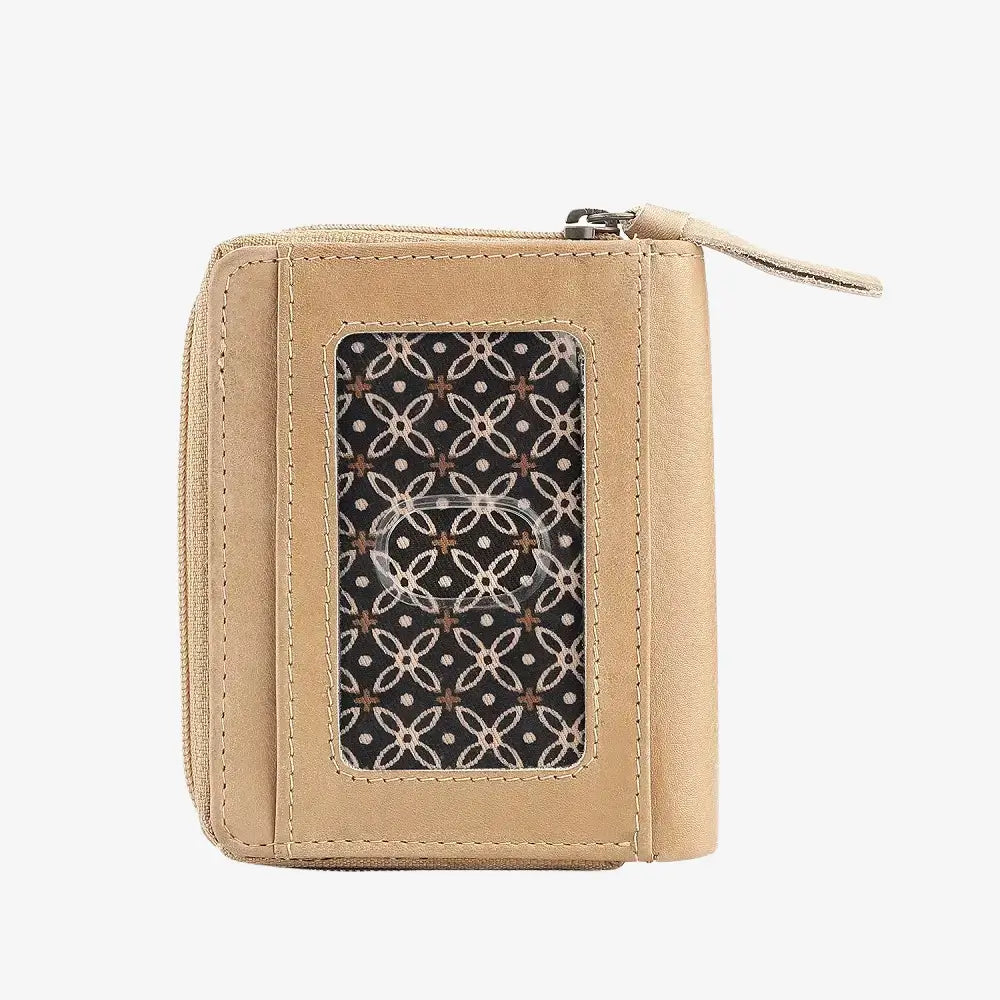 sand  wallet with a patterned flap on a white background