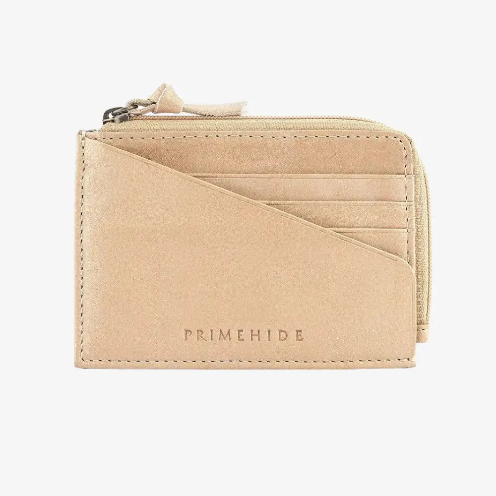 Sand wallet with card holder and 'Primehide' branding on a white background
