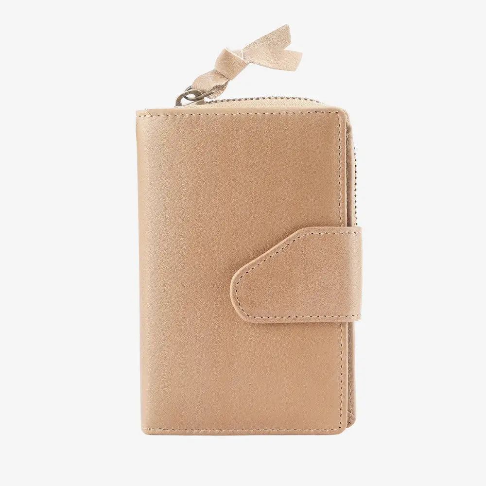 Sand Renata bifold purse in washed Cancun leather finish