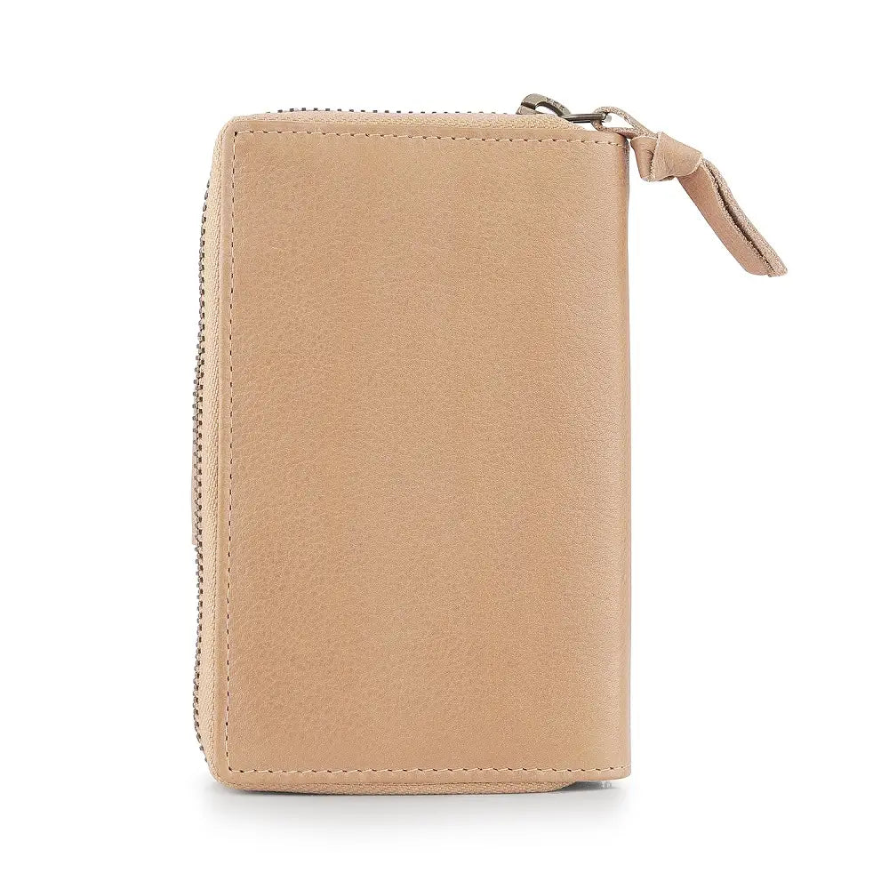 Back view of Sand Renata leather bifold purse in washed Cancun finish