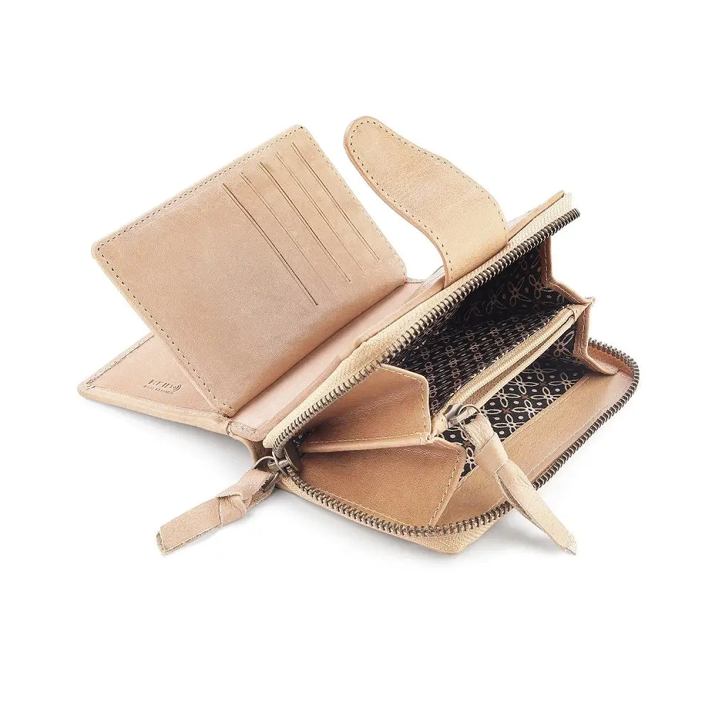 Detail of RFID protected card slots inside Sand Renata bifold purse