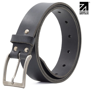 Black silver buckle leather belt 35mm width